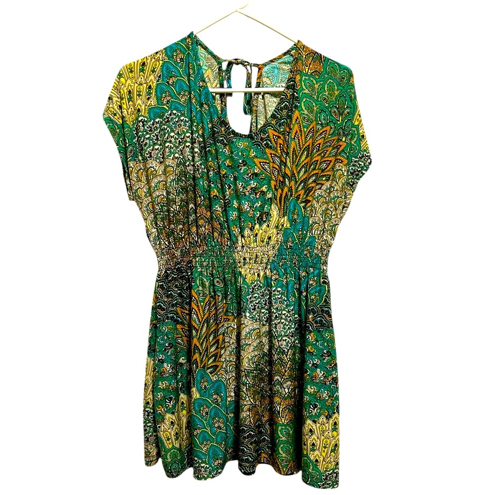 NWOT Winwin L/XL Green Paisley Women's Adjustable Tie Blouse/Mini Dress/Coverup